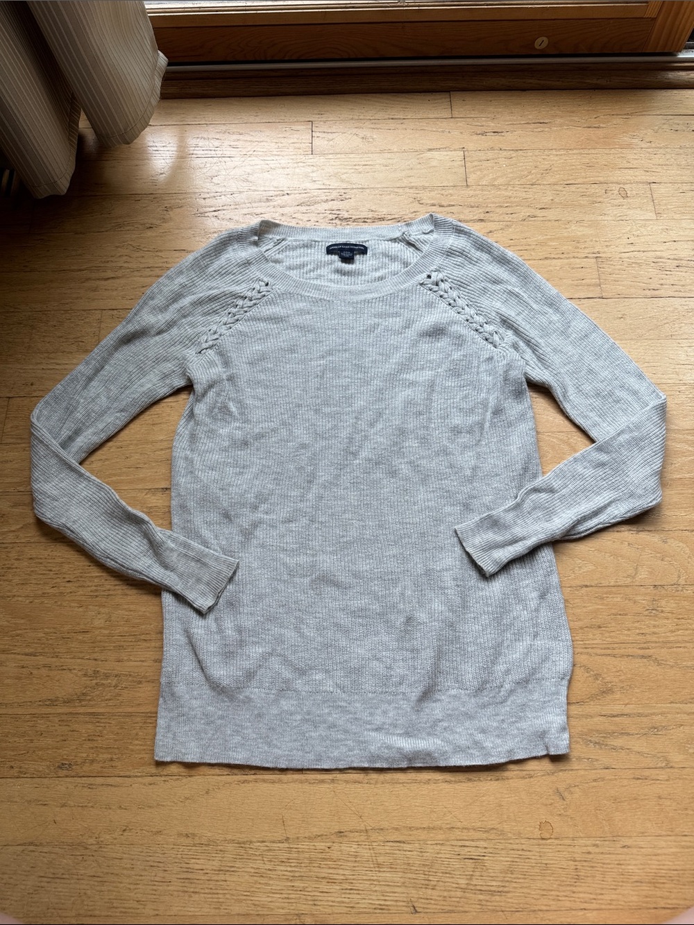 American Eagle Outfitters Light Gray Scoop-Neck Knit Sweater